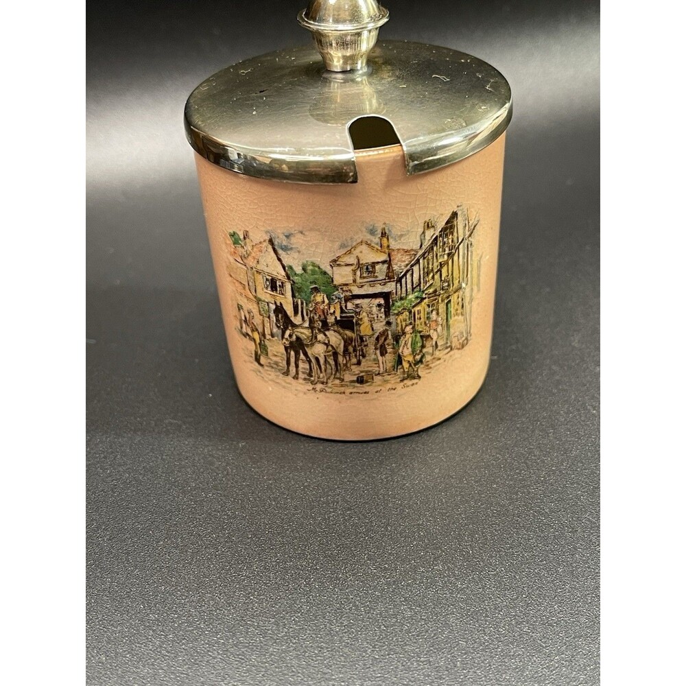 Vintage Sandland Porcelain Jam Jar with Silver Plated Lid